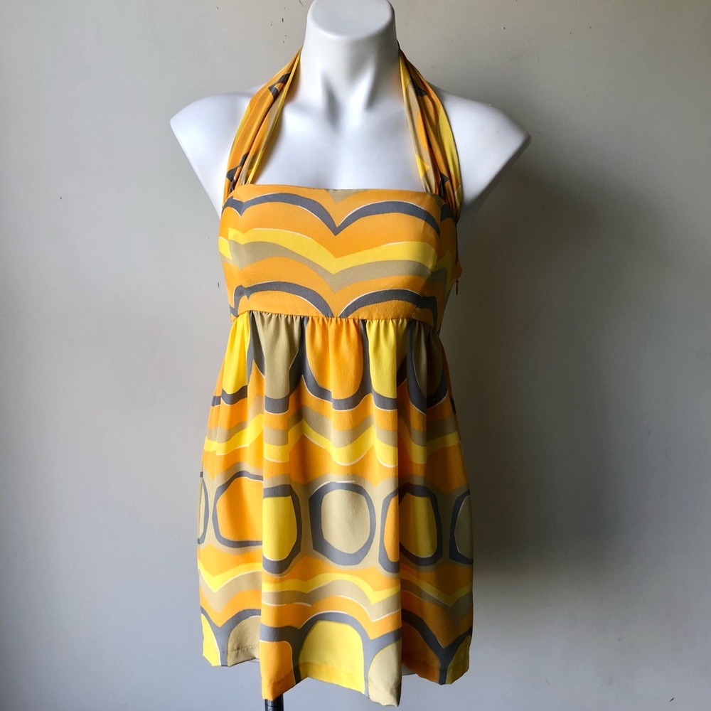 Vera Neumann La Paz Geo Print Tie Neck Silk Halter Tunic, 4